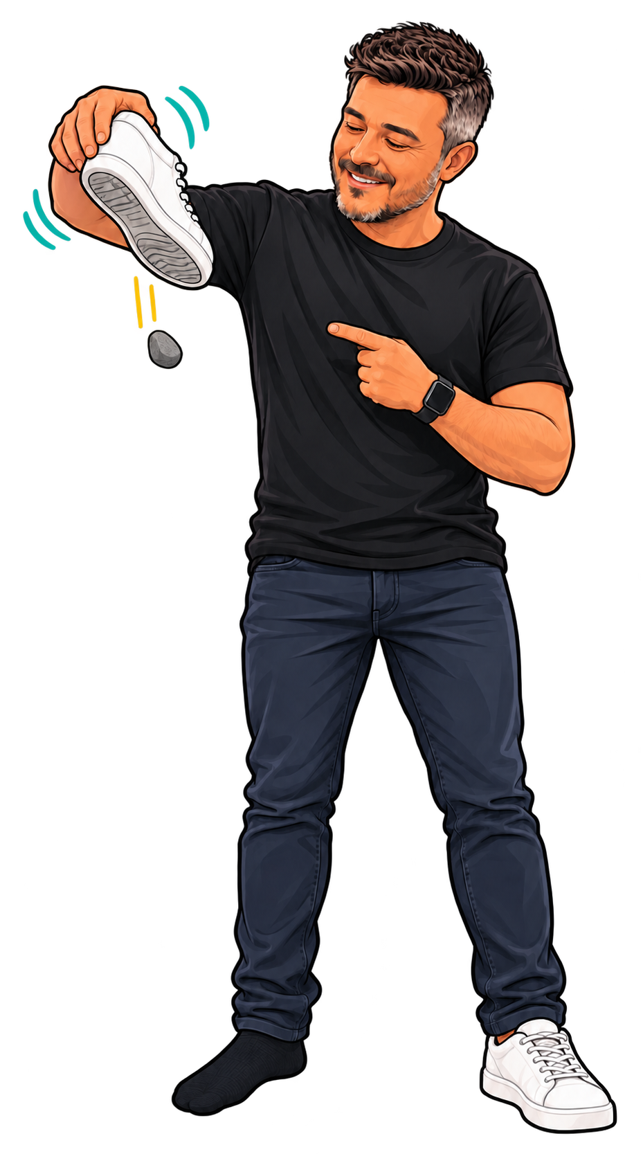 Mini David vide le caillou tombé de sa chaussure